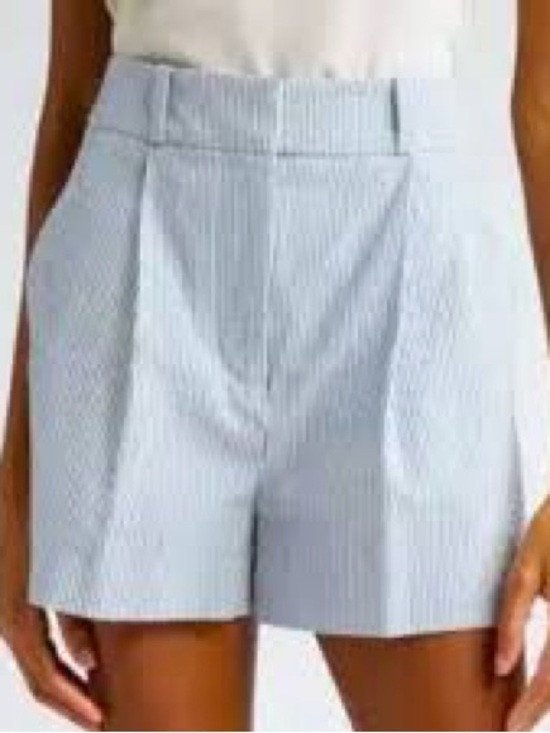 Veronica Beard Pants - Veronica Beard Haina Light Blue Seersucker High Waist Pleated Shorts